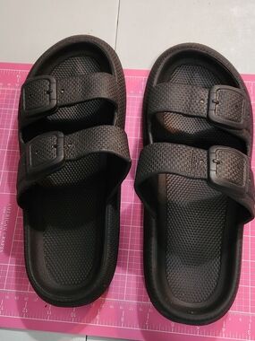 Black Double-Strap Slide Sandals